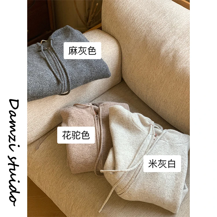 DA麦子“许愿帽衫”双拉链抽绳羊毛毛衣女 MZ8012许愿毛衣