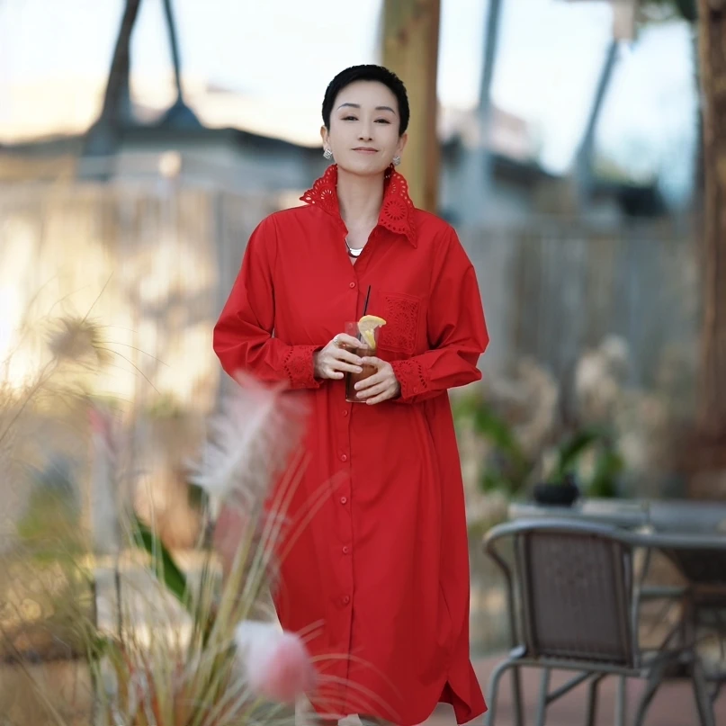溏朵记 2025春季新款重工领边镂空绣花裙显瘦减龄刺绣连衣裙83826
