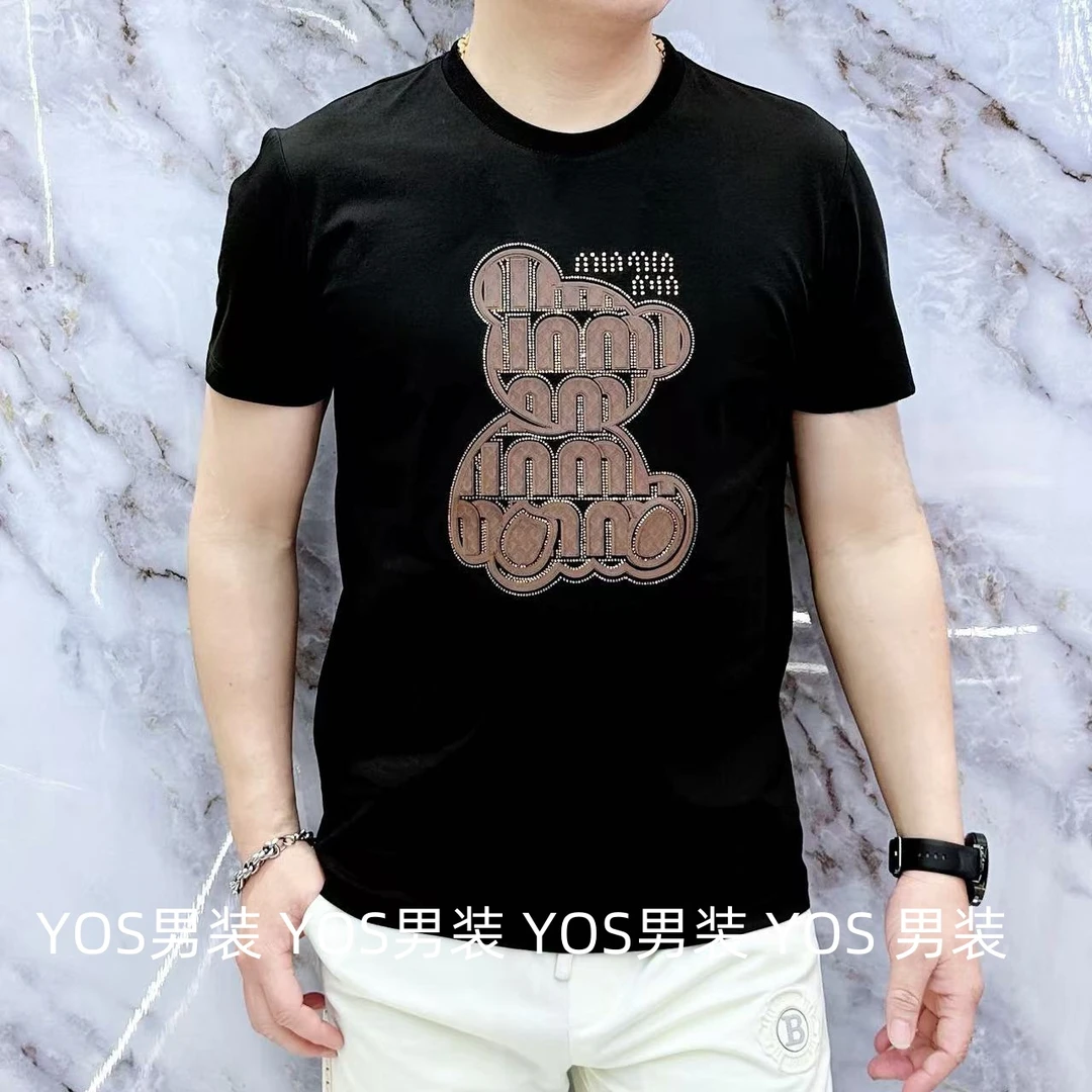 2025春夏新款男士短袖个性字母小熊时尚特色圆领T恤Y60002