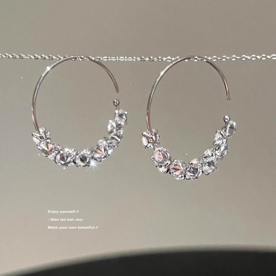 简约闪钻圆圈耳环女2025新款爆款小众设计感圈圈耳圈耳饰气质耳钉