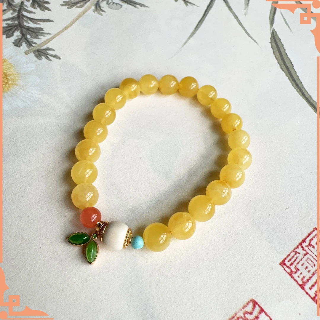 【铭奢精品】蜜蜡配925猛犸牙碧玉南红轻奢手串-多样性发货发其一