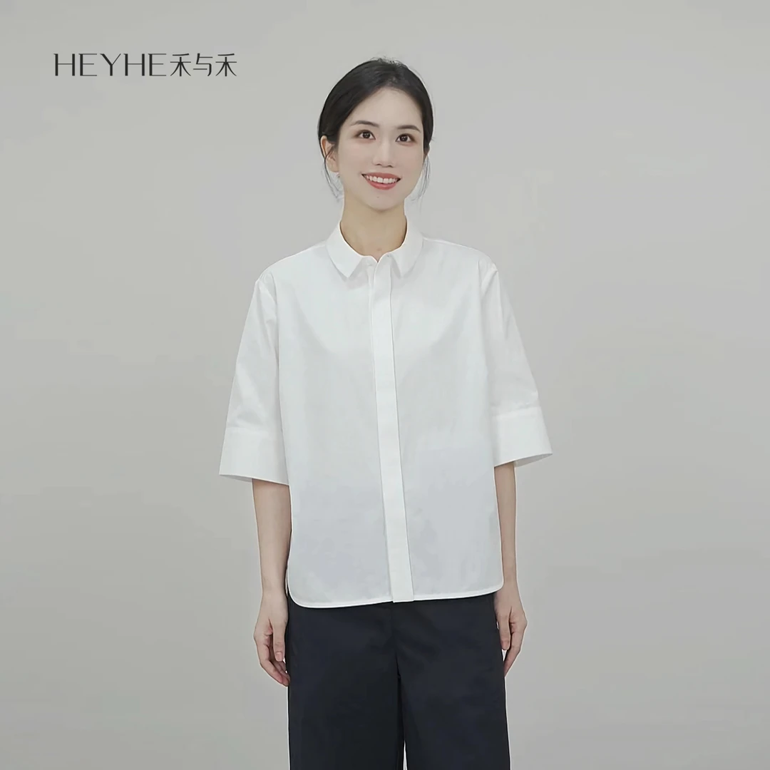 小禾【月光曲】夏季100棉简约文艺复古百搭基础小翻领衬衫上衣