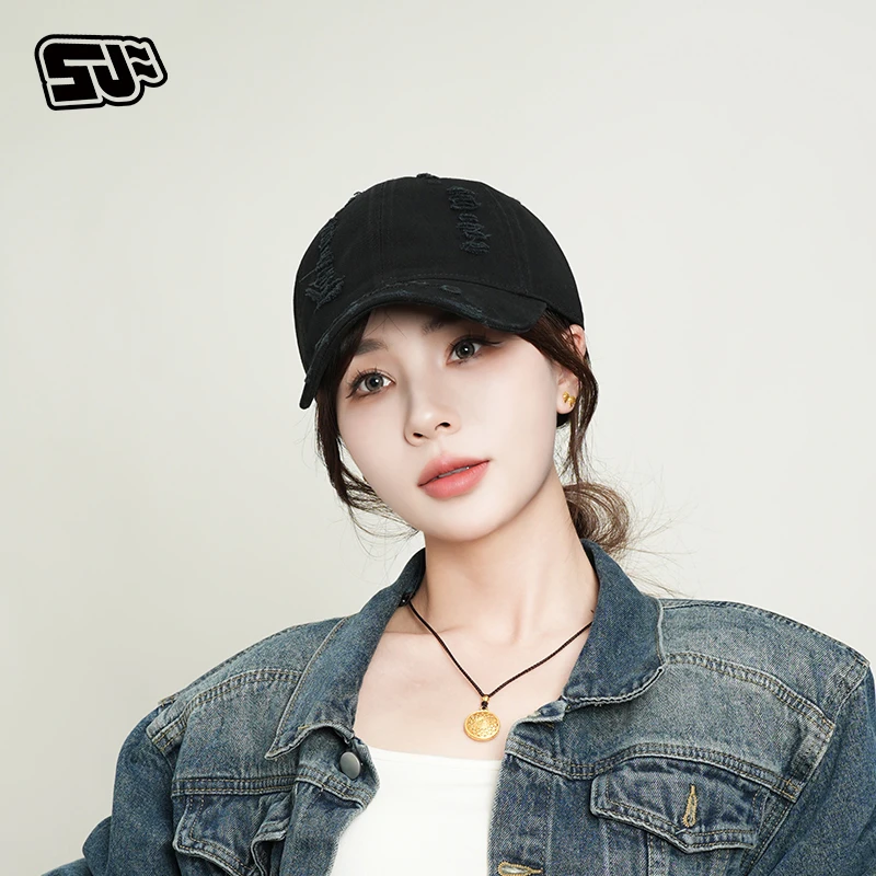 舒凡新款破洞软顶棒球帽战损风潮流百搭鸭舌帽时尚户外男女款帽子