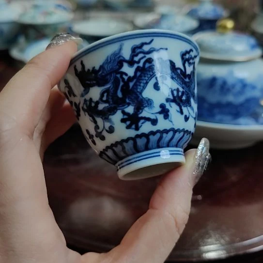 手绘青花锡斑手绘