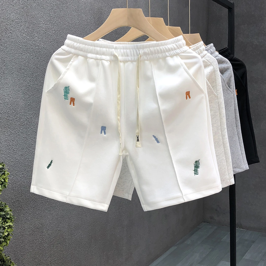 洋气刺绣休闲短裤男款潮牌直筒五分裤2025夏季新款男士运动沙滩裤