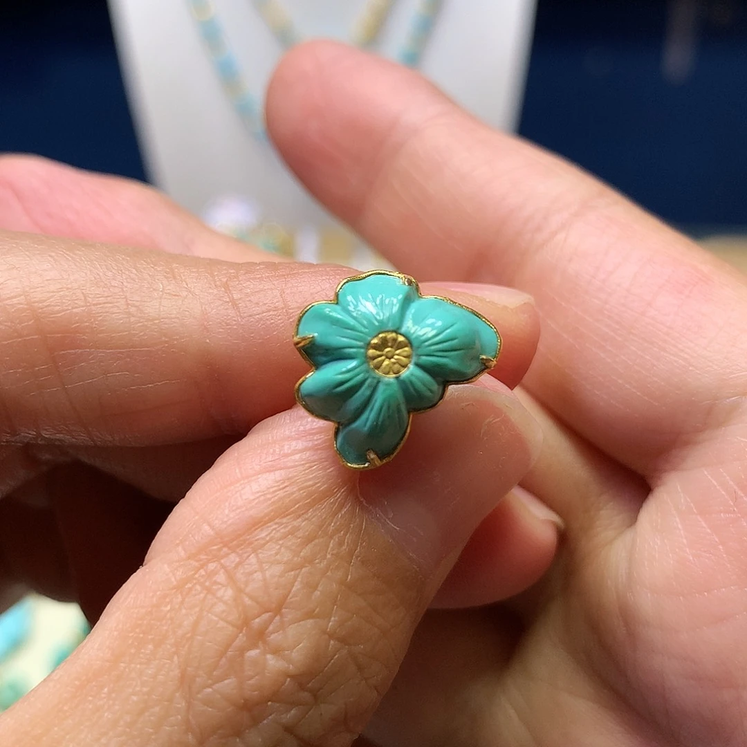 绿松石18K金镶嵌羽毛