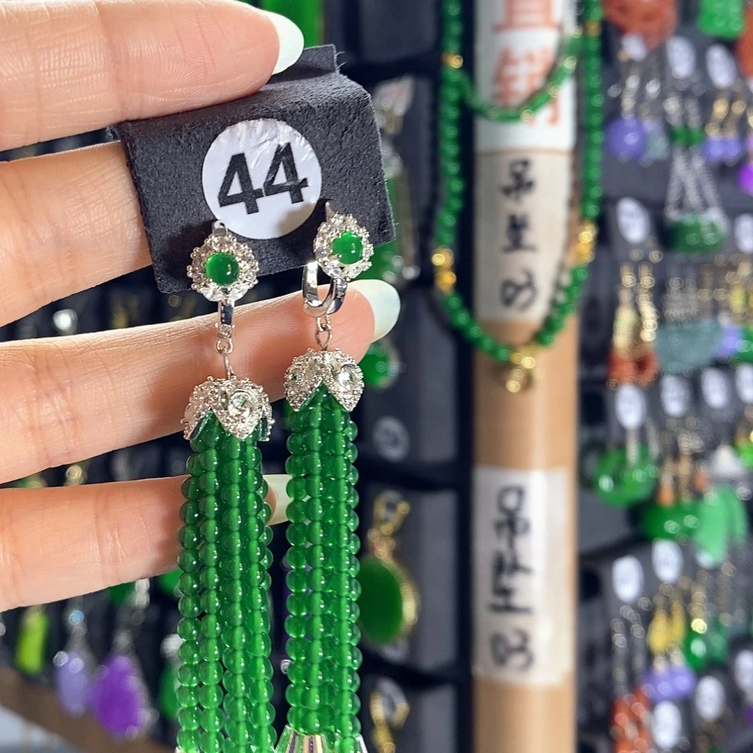 翡翠银S925镶嵌耳饰44