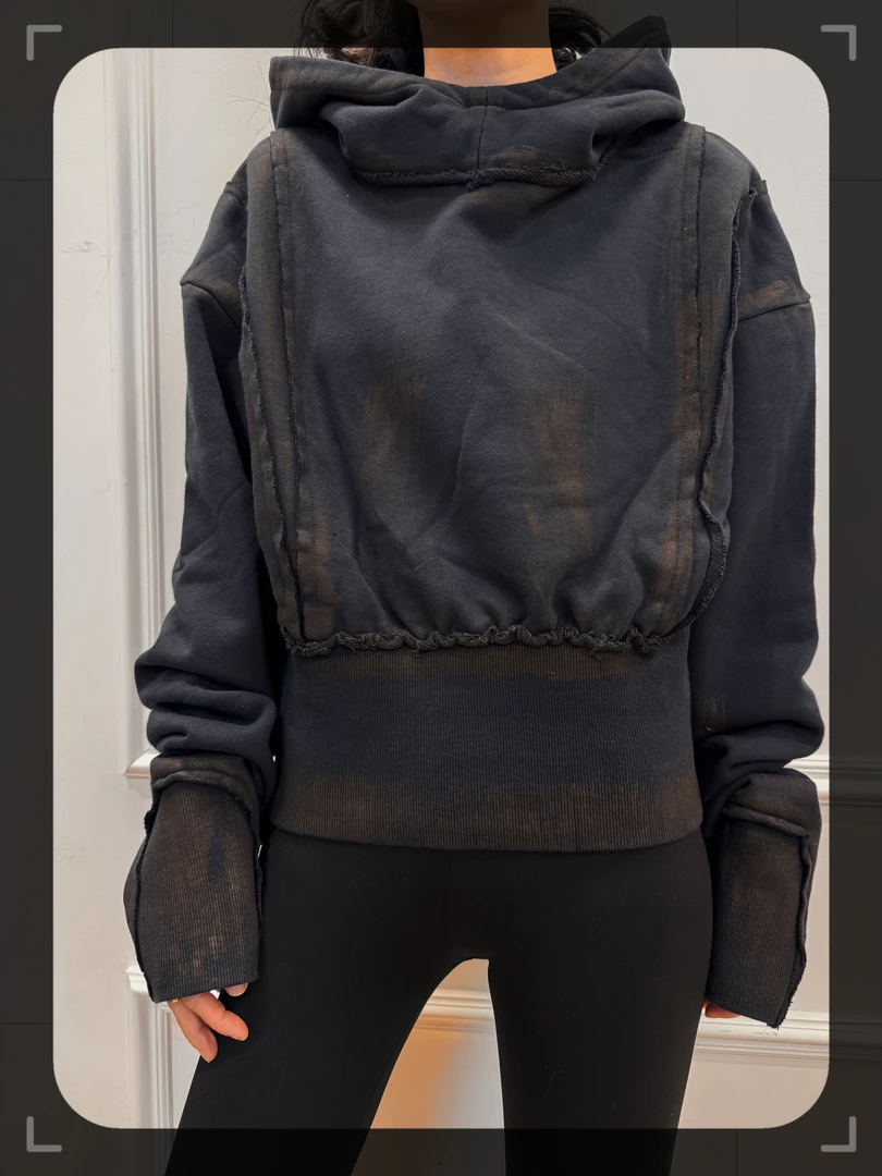 SONG TING 晕染连帽收腰毛边感擦色卫衣