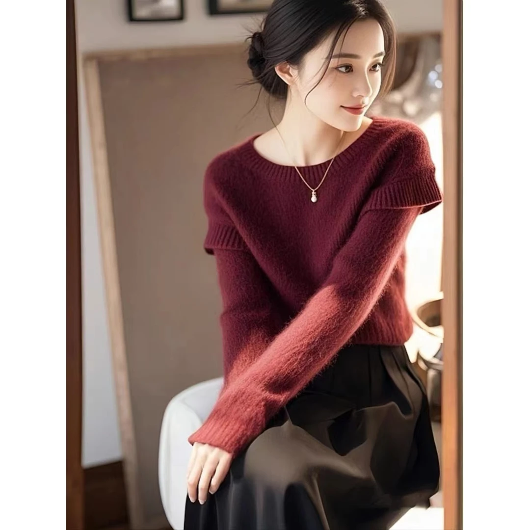 安可拉红女设计感小众高级感气质内搭薄款针织上衣秋冬