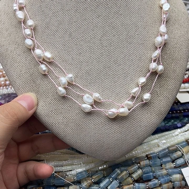 玛瑙/玉髓未镶嵌珠宝半成品一条巴洛克珍珠满天星项链