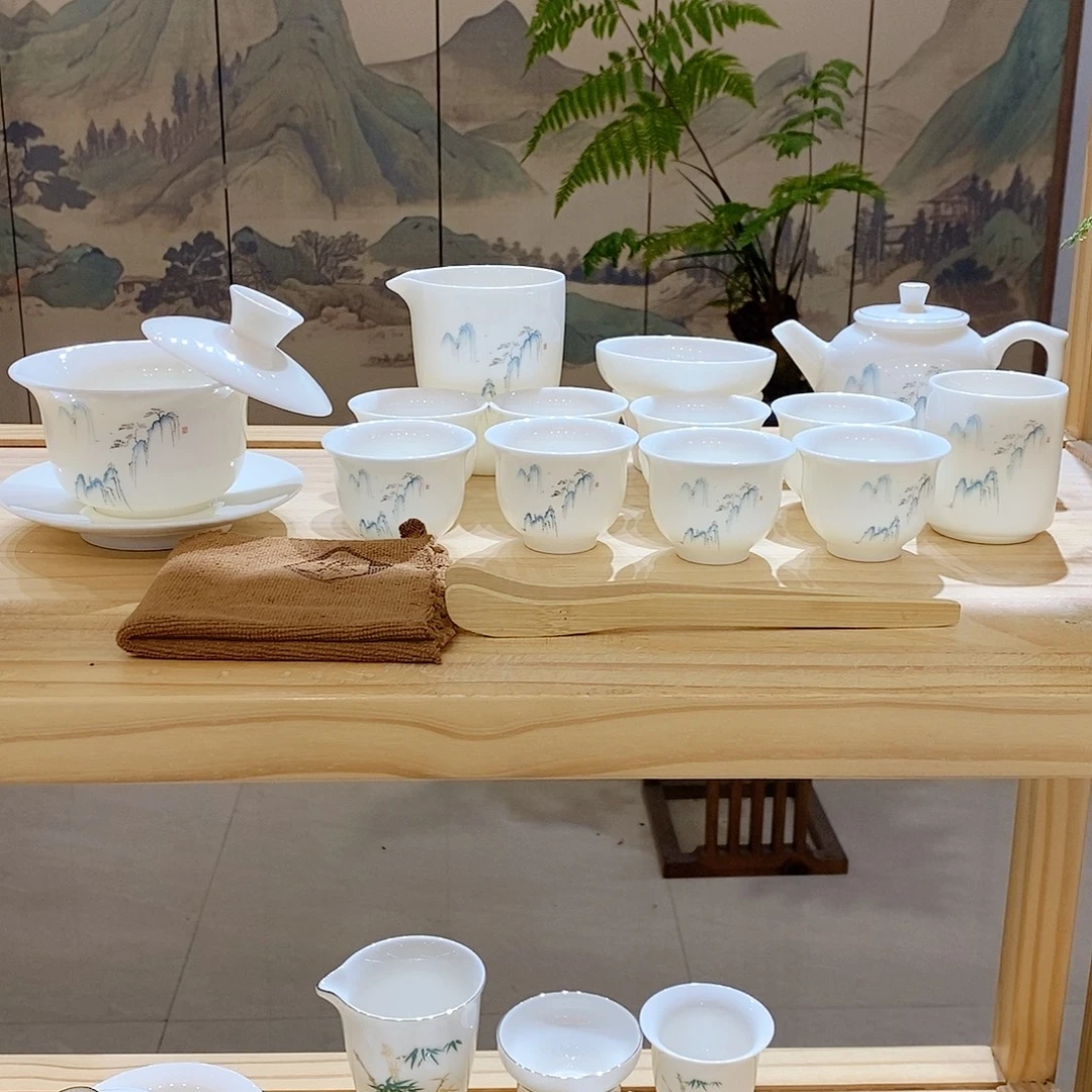 【墨城】羊脂玉瓷高山流水16头