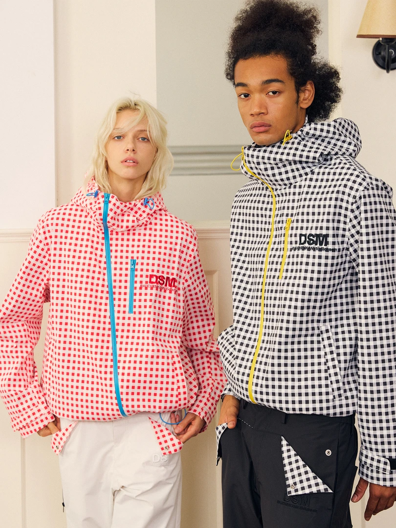 DONSMOKE三防斜拉链棋盘格纹夹克DSM户外徒步撞色长裤