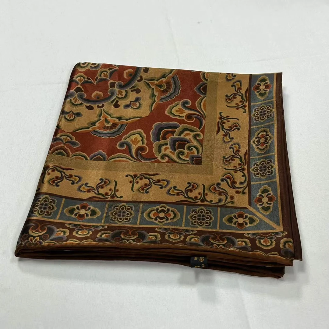 110香云纱方巾-窗花格面 湖丝105cm丝巾