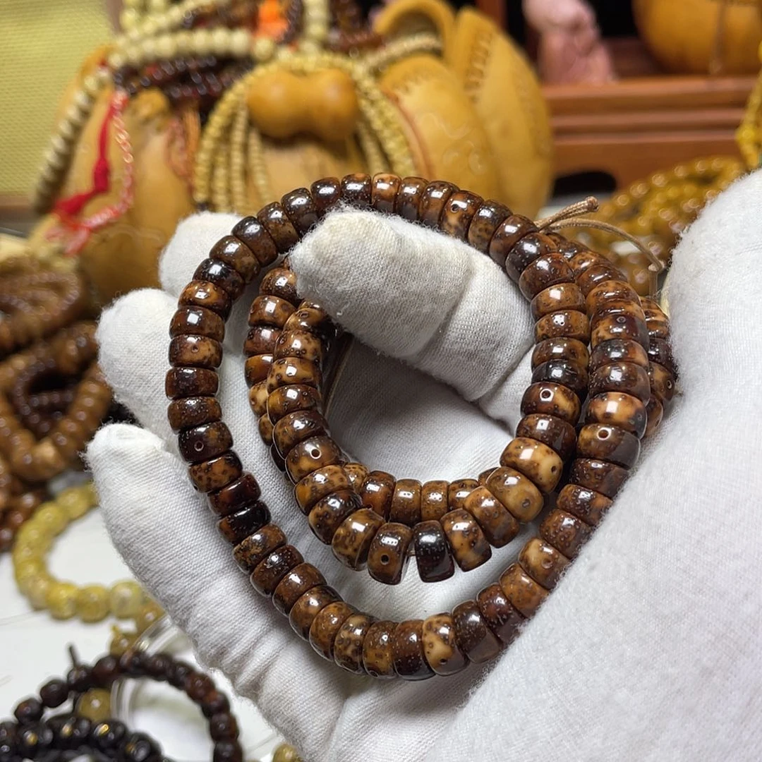 手串星月菩提9雕刻藏切马蹄珠虎皮玉化