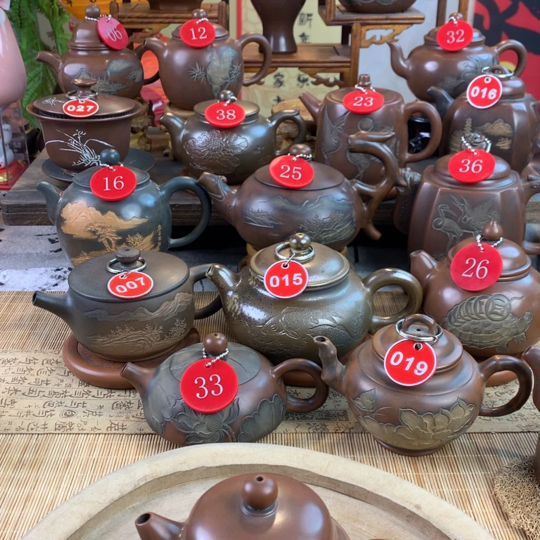 w****9坭兴陶手工刻绘线刻壶