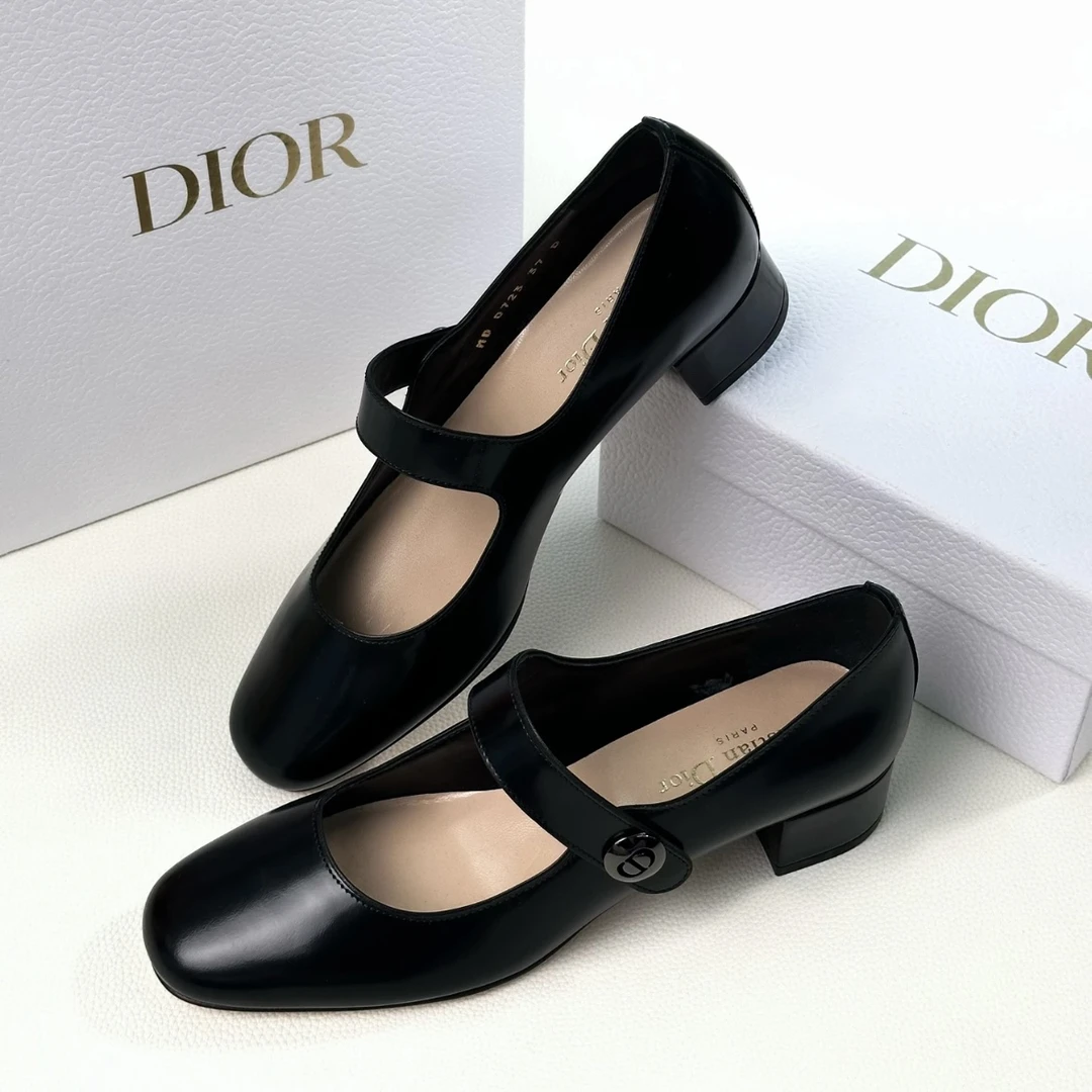 未使用 DIOR/迪奥 全新黑色经典扣粗跟玛丽珍圆头百搭皮鞋 多尺码