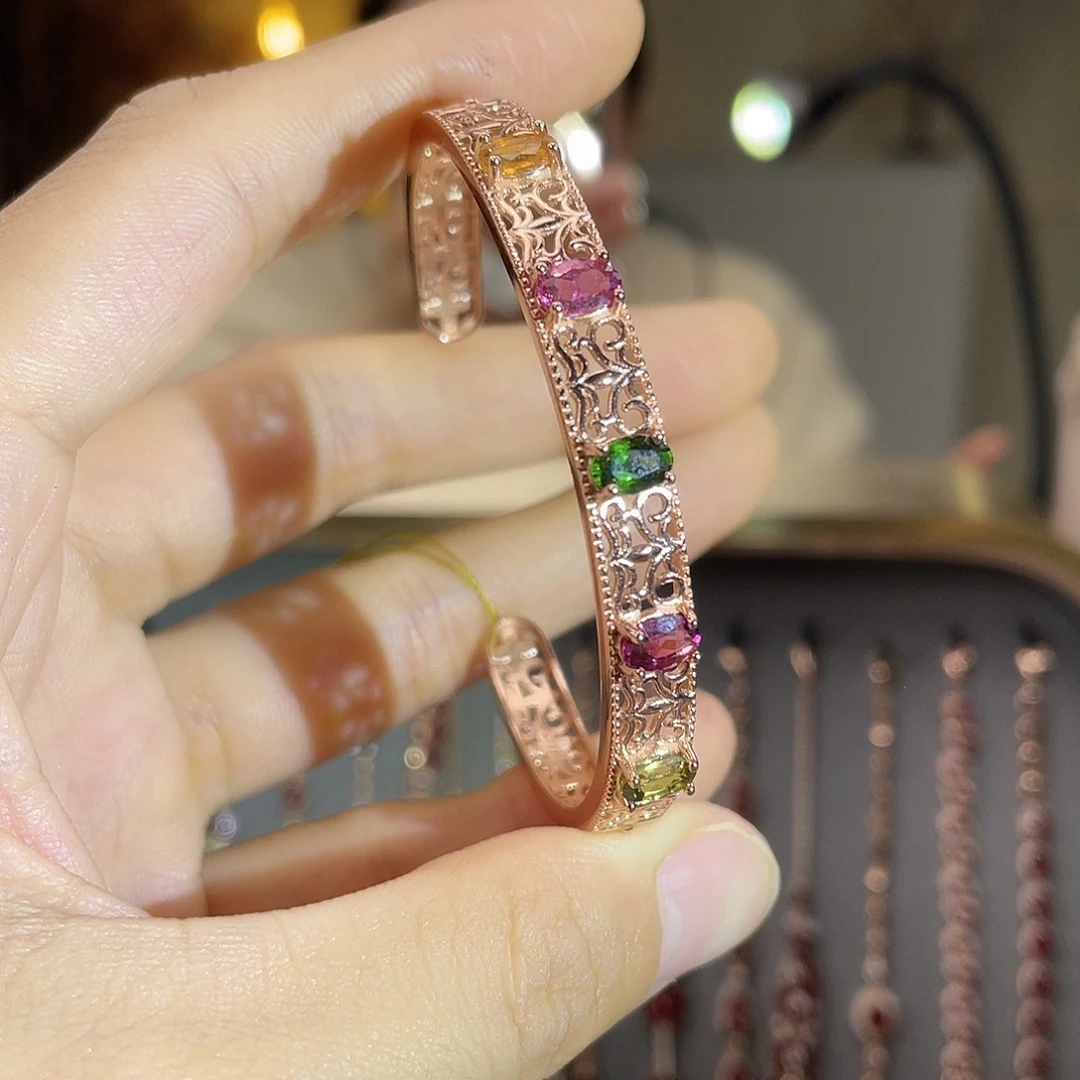 银S925镶嵌碧玺手镯