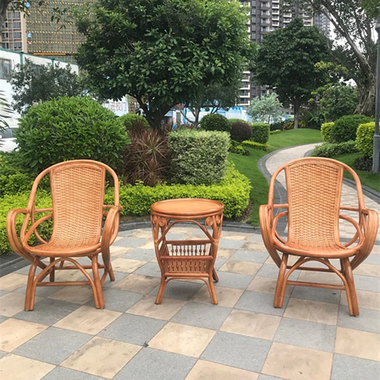 阳台藤椅三件套真藤编喝茶茶几桌椅组合休闲家用老人单人靠背腾椅