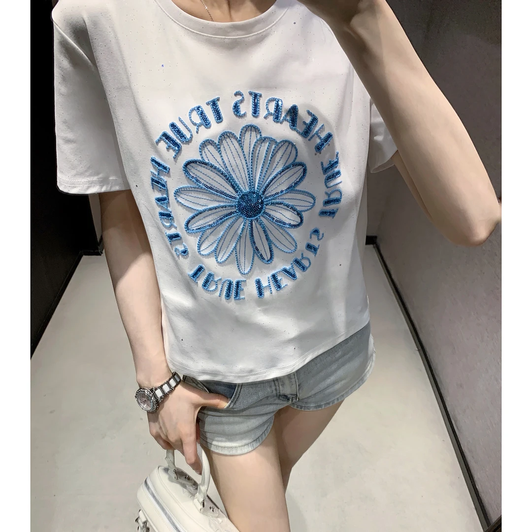 白色短袖t恤女夏季2025新款韩系超好看独特漂亮设计感小众上衣潮