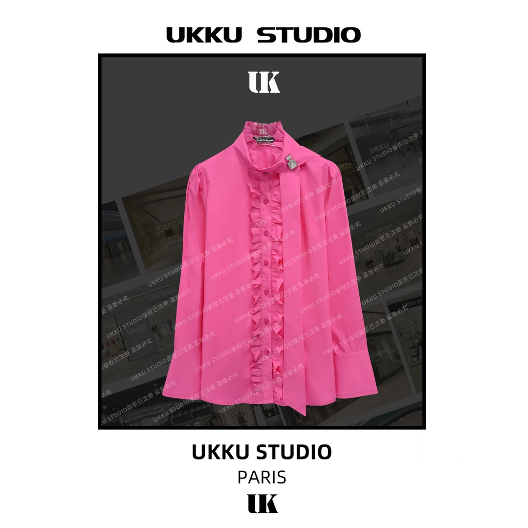 香【UKKUSTUDIO】早春法式气质重工蕾丝设计感别致长袖衬衫913422