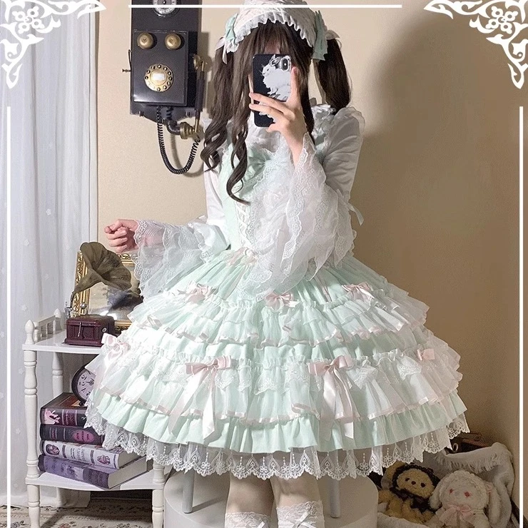 织锦园原创Lolita恋恋笔记本doll感jsk吊带收腰显瘦连衣裙中长裙