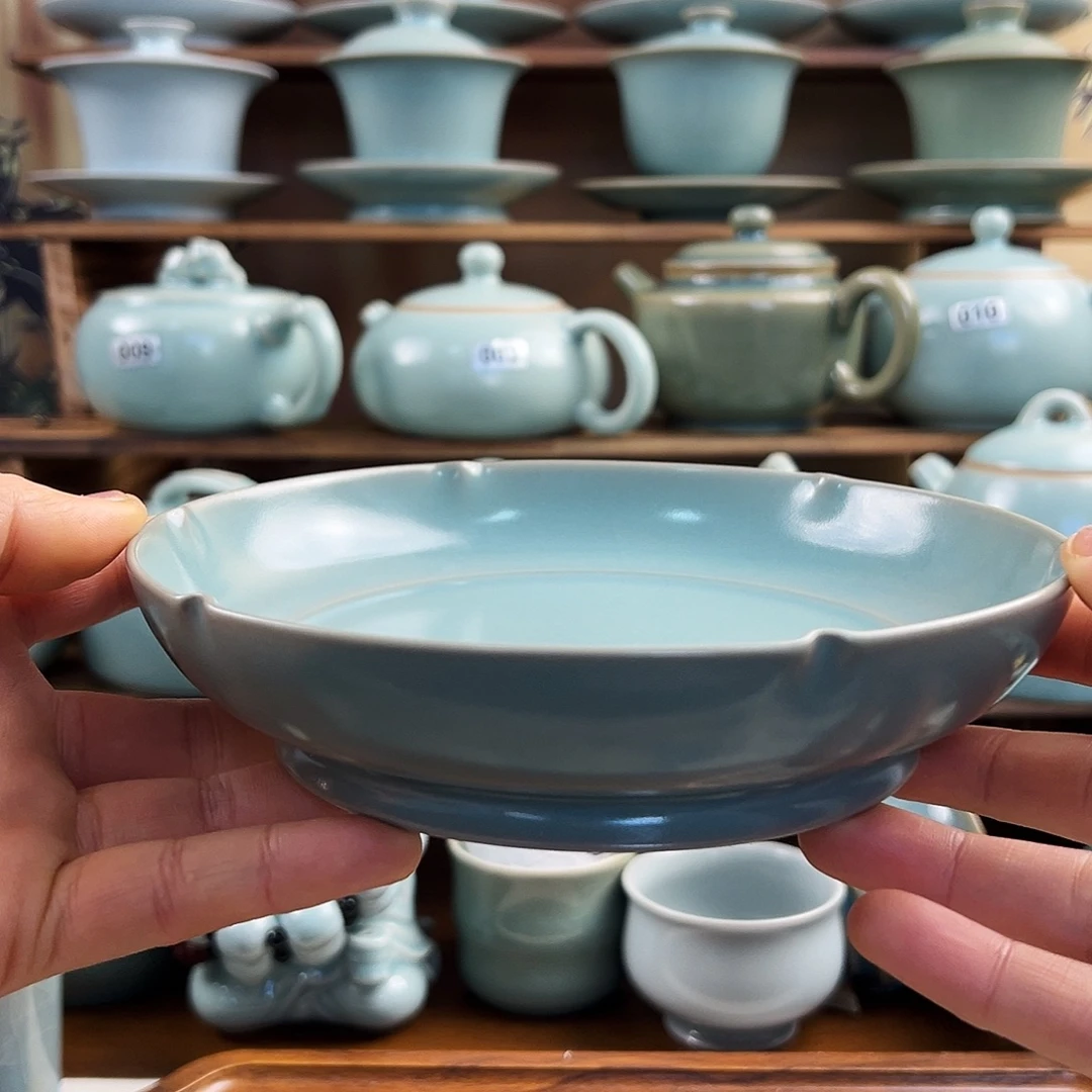 仿古釉葵口盘微瑕手工