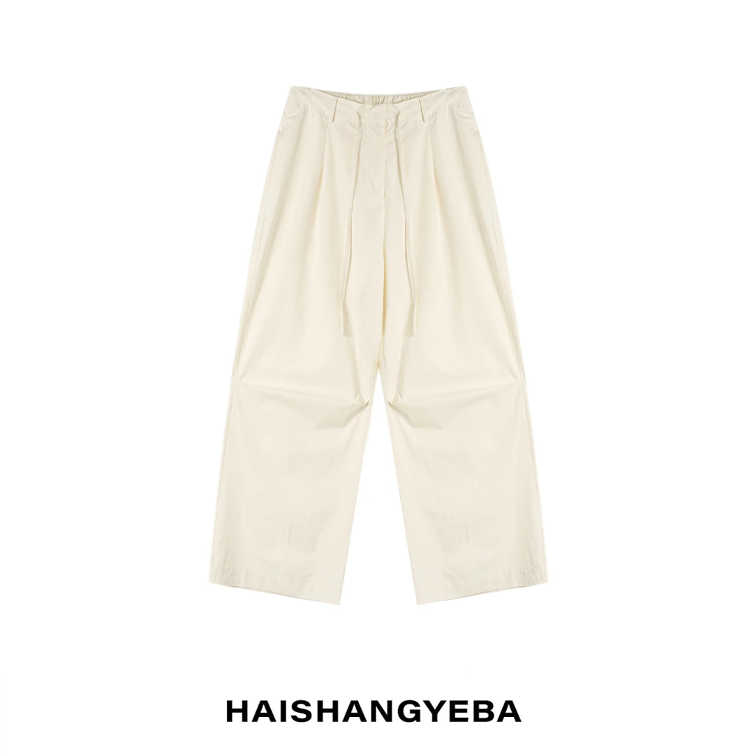 【海上叶爸】新款20夏季百搭棉松紧腰纯色直筒阔腿薄款休闲裤