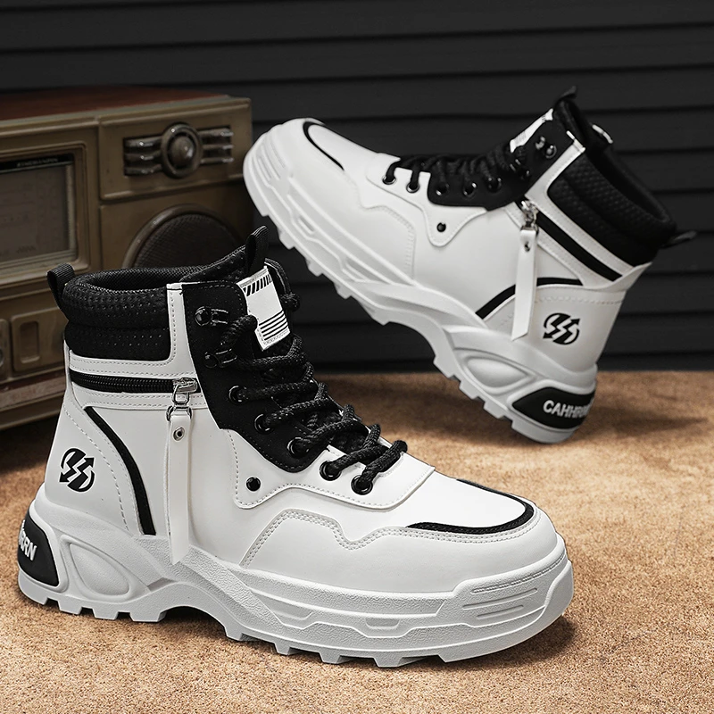 东方骆驼马丁靴男款秋冬季高帮英伦风厚底增高中帮休闲工装男鞋子