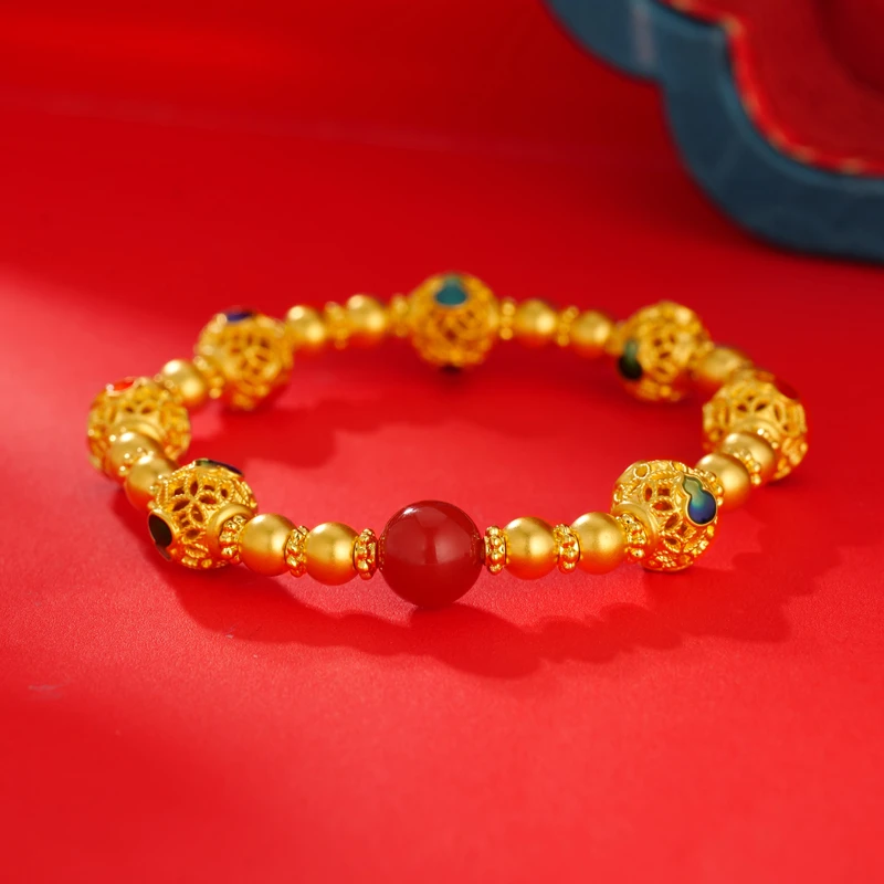 【珊珊专享】足金999饰品 无氰花丝多宝葫芦鸿运当头手链 BP 90468