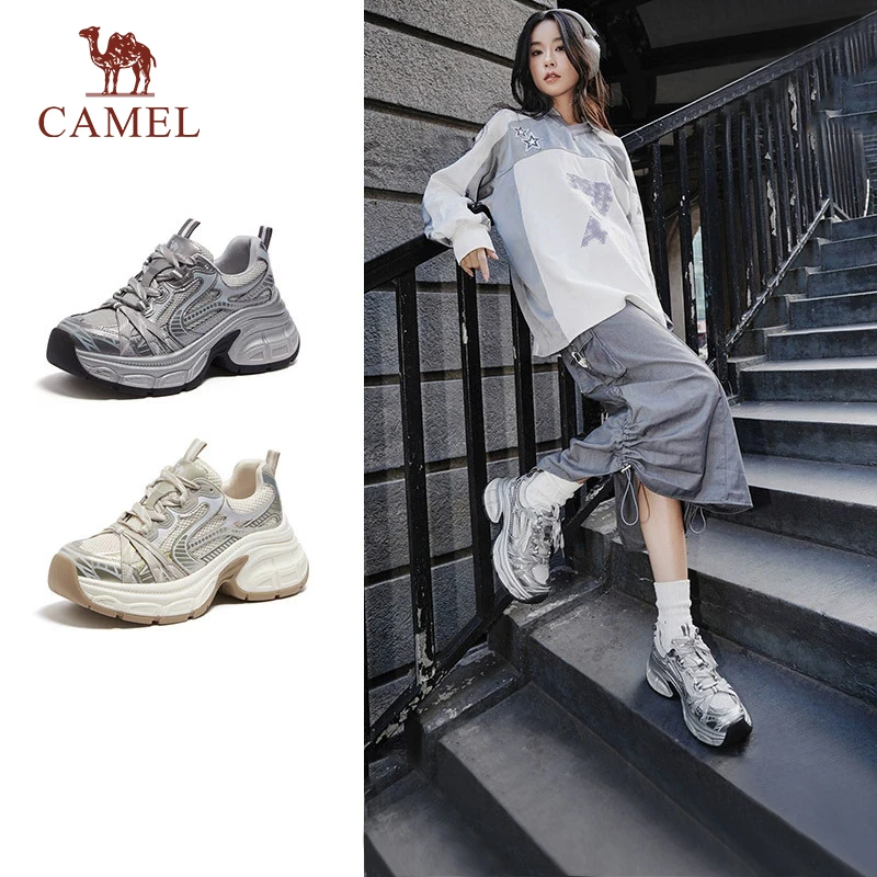 骆驼2025春季新款老爹鞋女款厚底增高复古运动鞋百搭休闲鞋3104