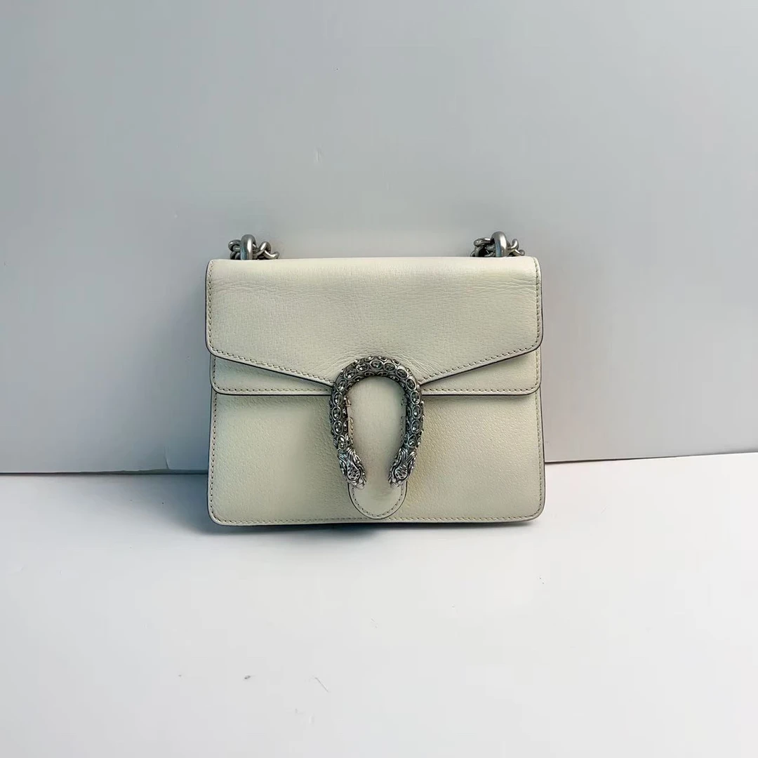 95新 GUCCI/古驰 古驰白色酒神钻扣单肩包