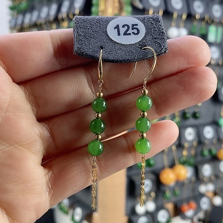 和田玉耳饰18K金镶嵌