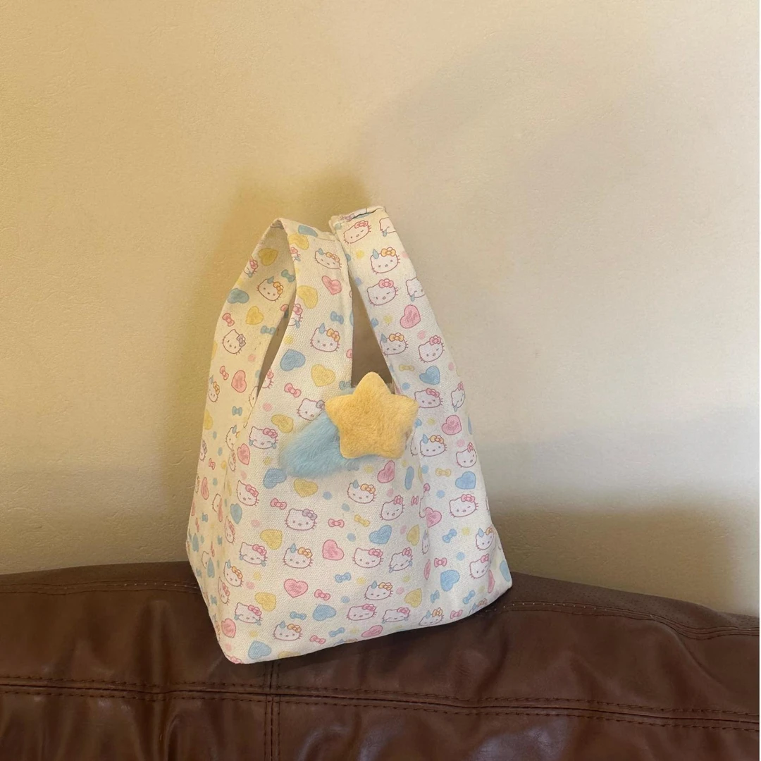 可爱帆布包手提包ins风新款通勤托特便携式大容量外出拎包百搭包