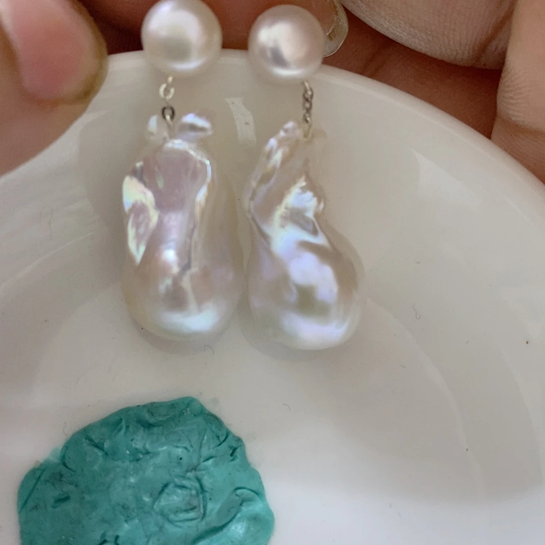 爱***）淡水珍珠合金耳钉