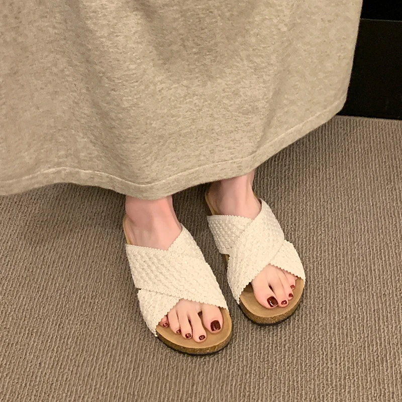 踩屎感平底拖鞋41大码42女夏季外穿仙女风一字拖沙滩凉鞋轻便软底