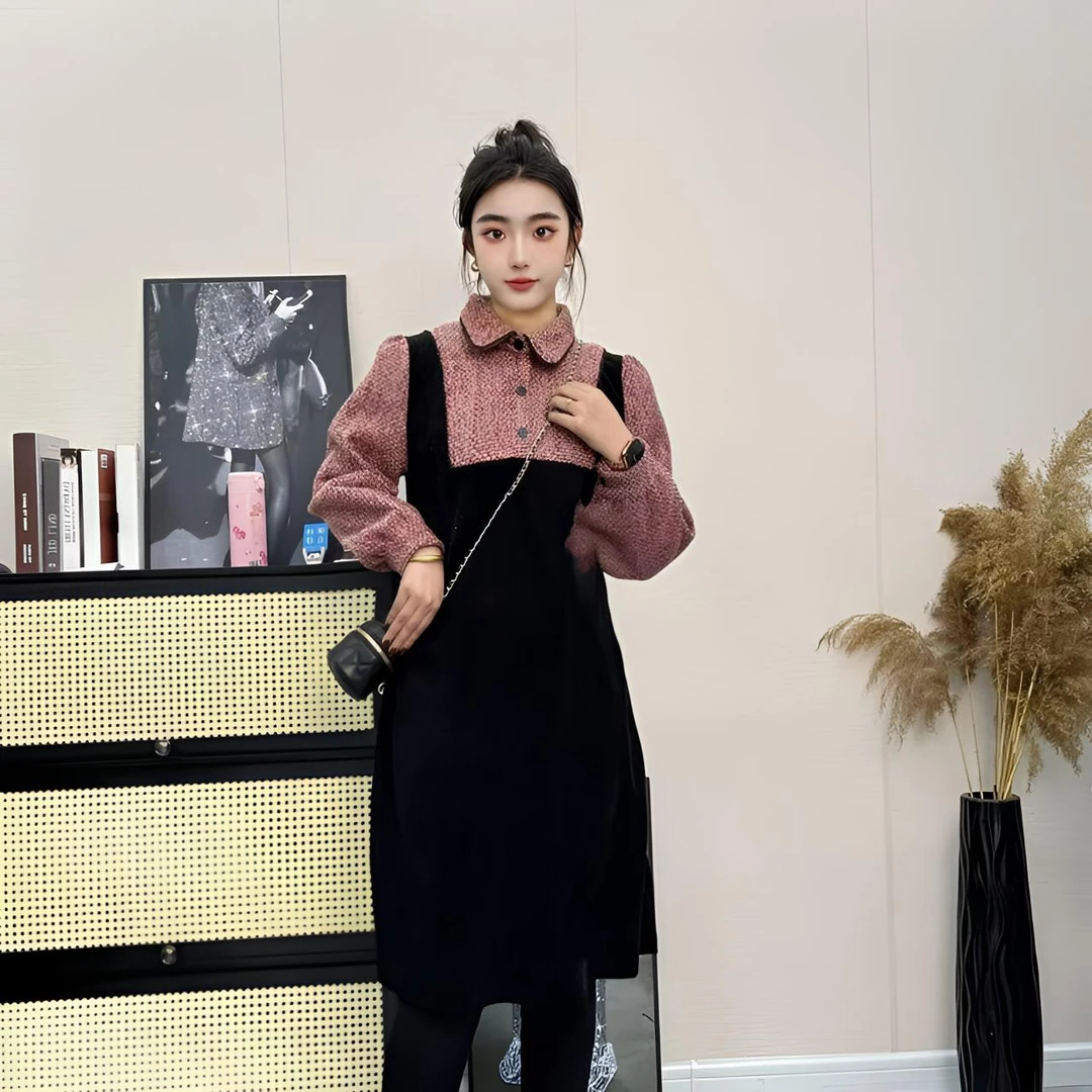 【MoLi】时尚拼接气质显瘦减龄假两件连衣裙