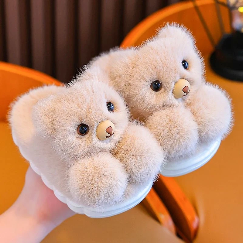 冬季儿童棉拖鞋男童女童可爱小熊保暖防滑居家小女孩宝宝毛毛拖鞋