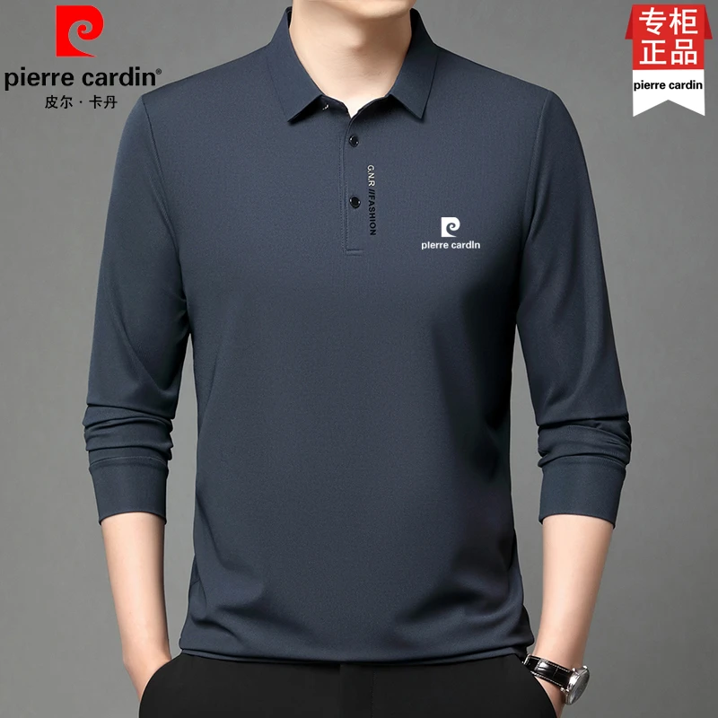 皮尔卡丹男士春秋高档桑蚕丝长袖T恤中年时尚百搭POLO衫商务上衣