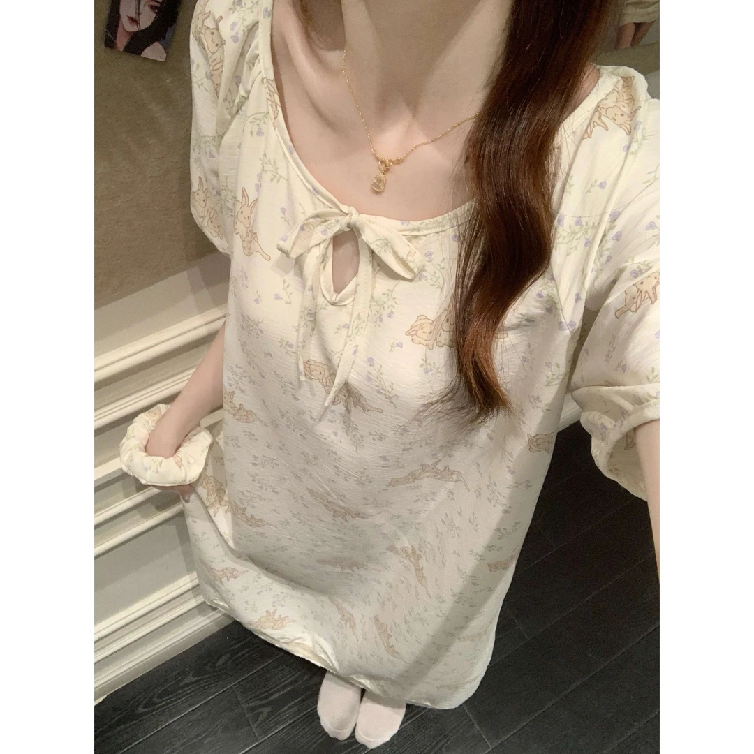 甜美居家软糯糯带胸垫睡裙女夏季少女日系舒服家居服可外穿