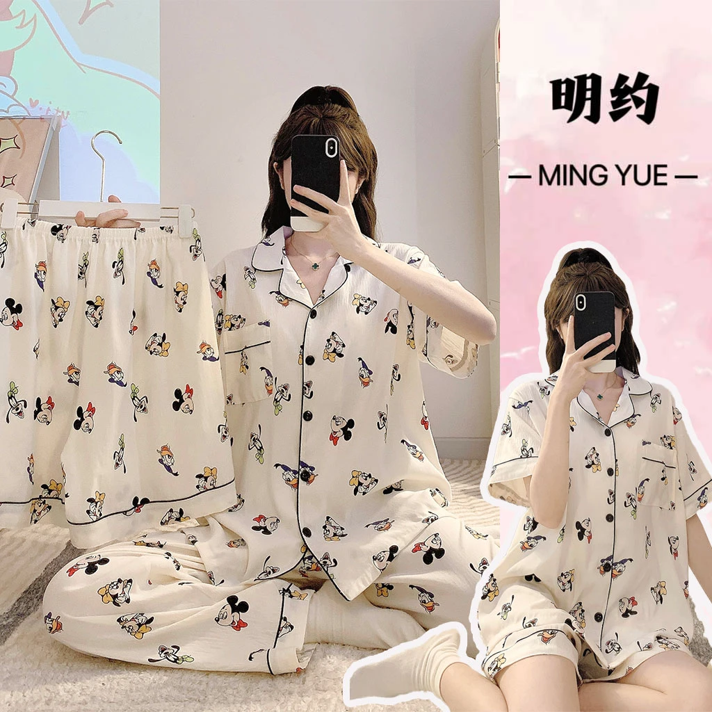 纾晳云/三件套2025新款睡衣女云朵棉夏季短袖宽松家居服大码套装