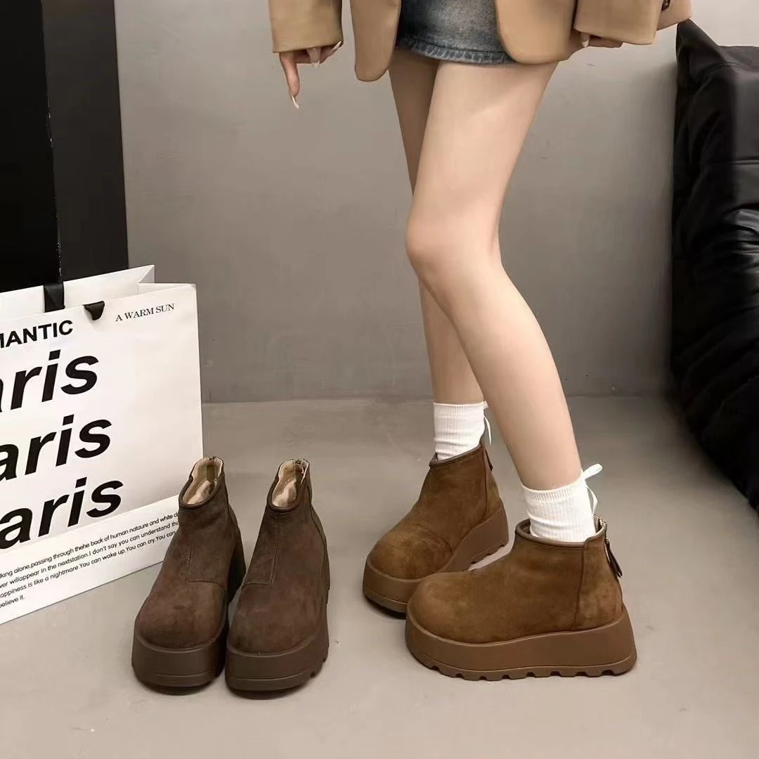 厚底增高新款冬季复古加绒加厚保暖短靴823-21(加绒)