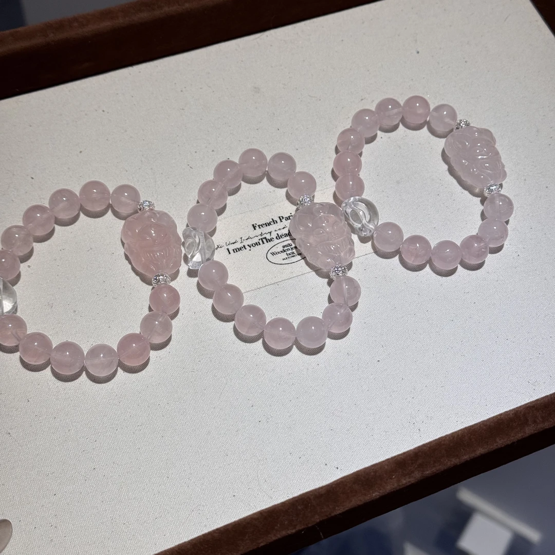 【桃芝夭夭】天然粉水晶凤九简约设计款手串h09（多样性发一）