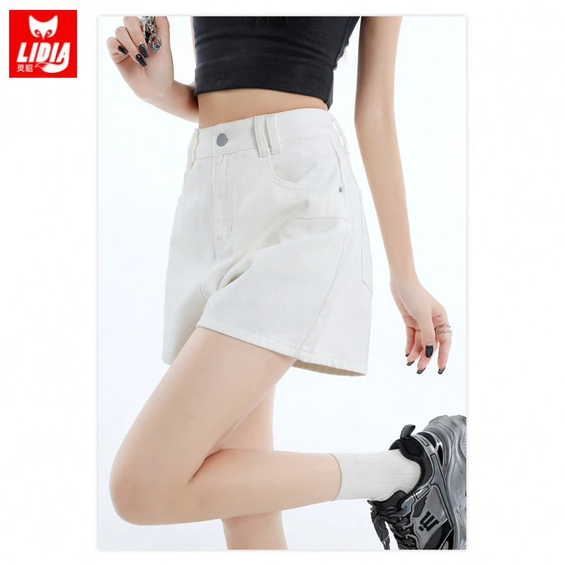 米白牛仔短裤女款爆款夏季新款遮跨显瘦梨型身材微胖薄款a字热裤