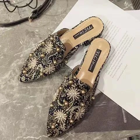 鞋拖女2025年新款单鞋女网红女夏款鞋韩版水钻时尚百搭平底鞋女潮