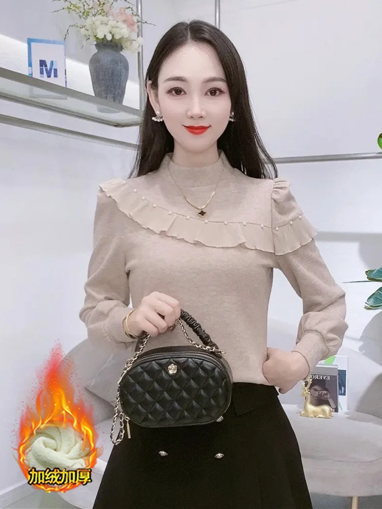 加绒加厚半高领打底衫女秋冬季新款时尚洋气显瘦保暖内搭百搭上衣