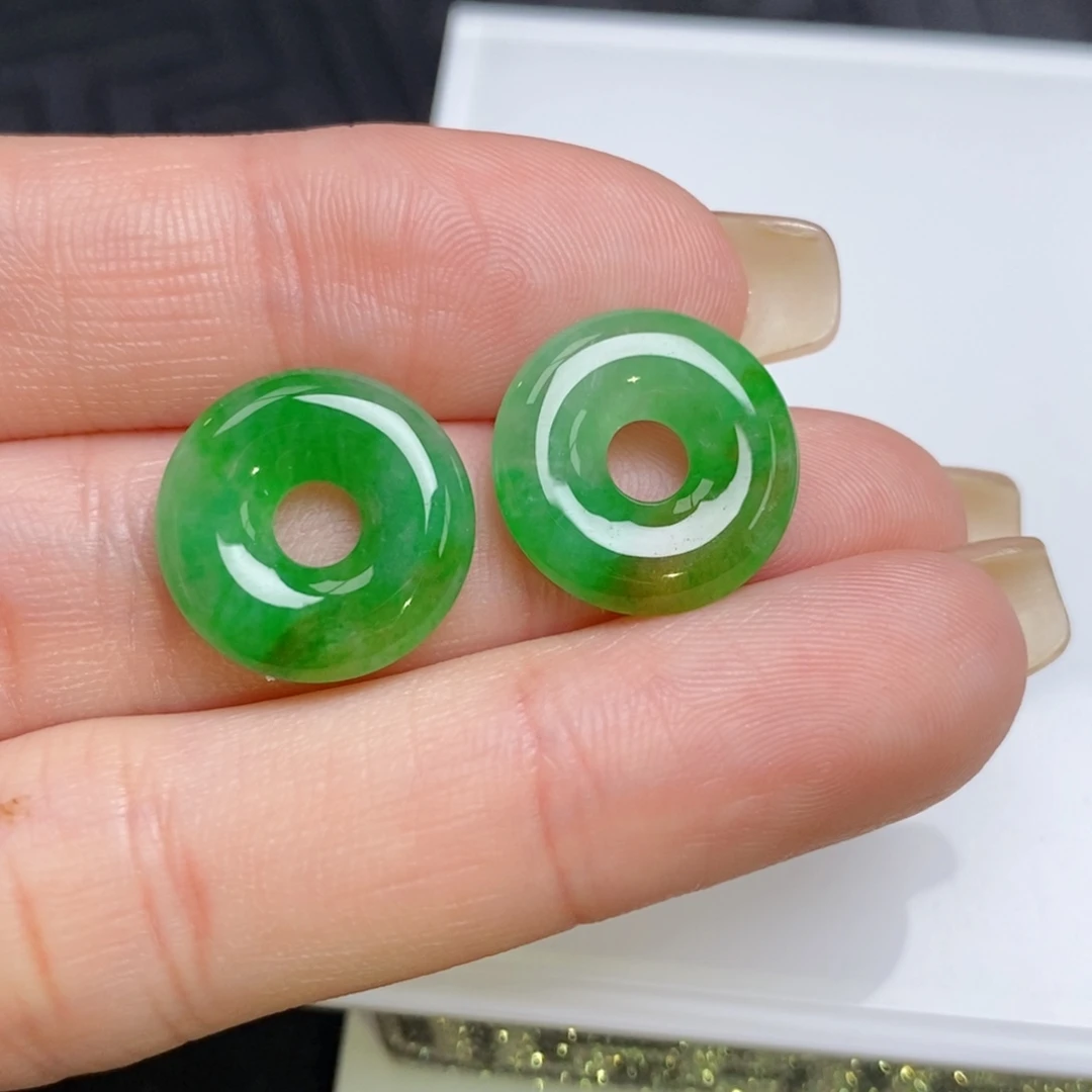 翡翠未镶嵌耳饰黄加绿甜甜圈