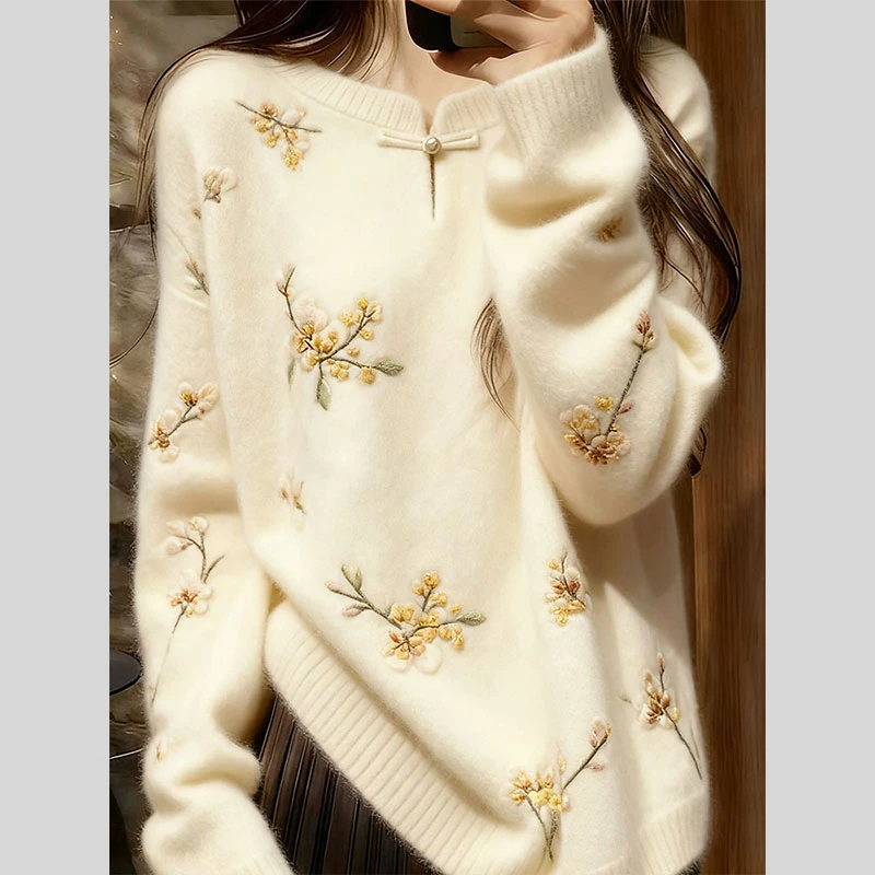 新中式国风毛衣女款2025新款慵懒高级感针织可外穿内搭上衣女秋冬