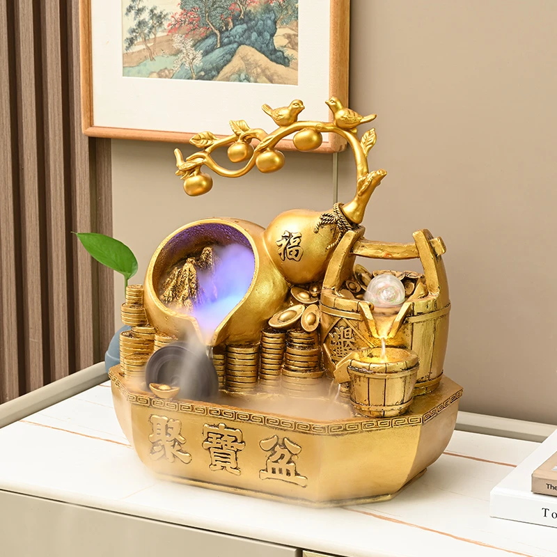 新中式流水摆件循环水福禄客厅店铺公司开业乔迁办公室聚宝盆摆件