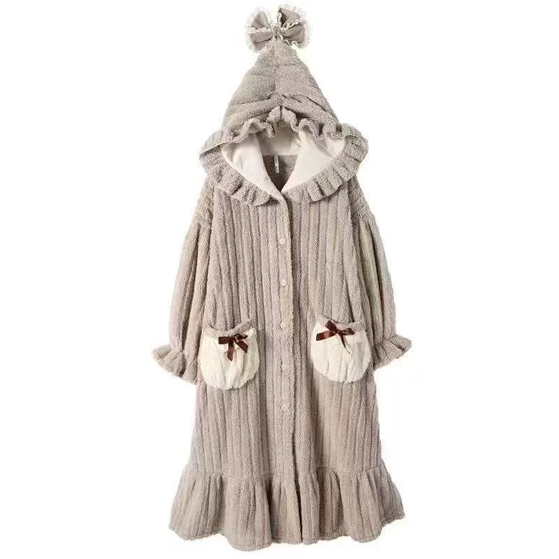 绒款睡衣少女毛绒甜美卡通冬季保暖加绒加厚学生宽松舒适家居