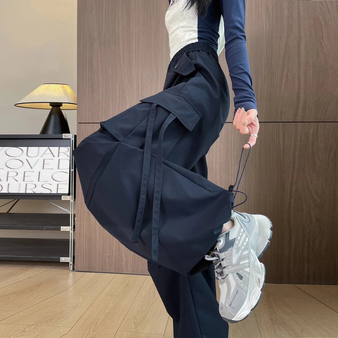 美式阔腿工装裤女2025秋季新款高腰休闲束脚登山裤伞兵冲锋运动裤